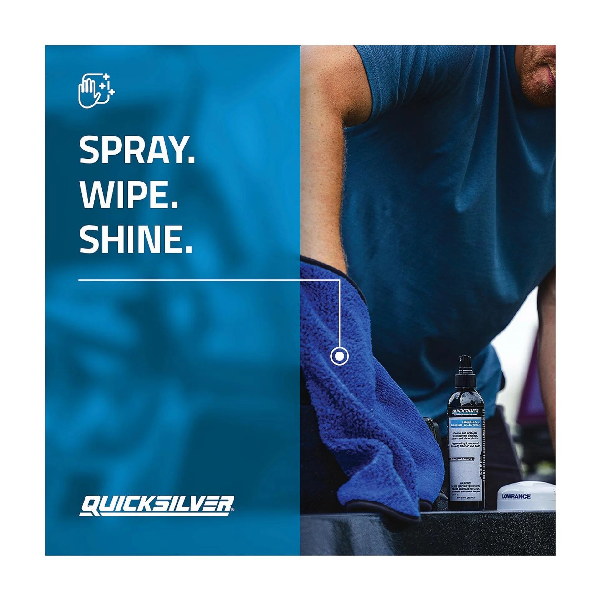 Quicksilver 8M0224418 Screen Glass Cleaner 8 oz for marine and automotive touchscreen displays spray wipe