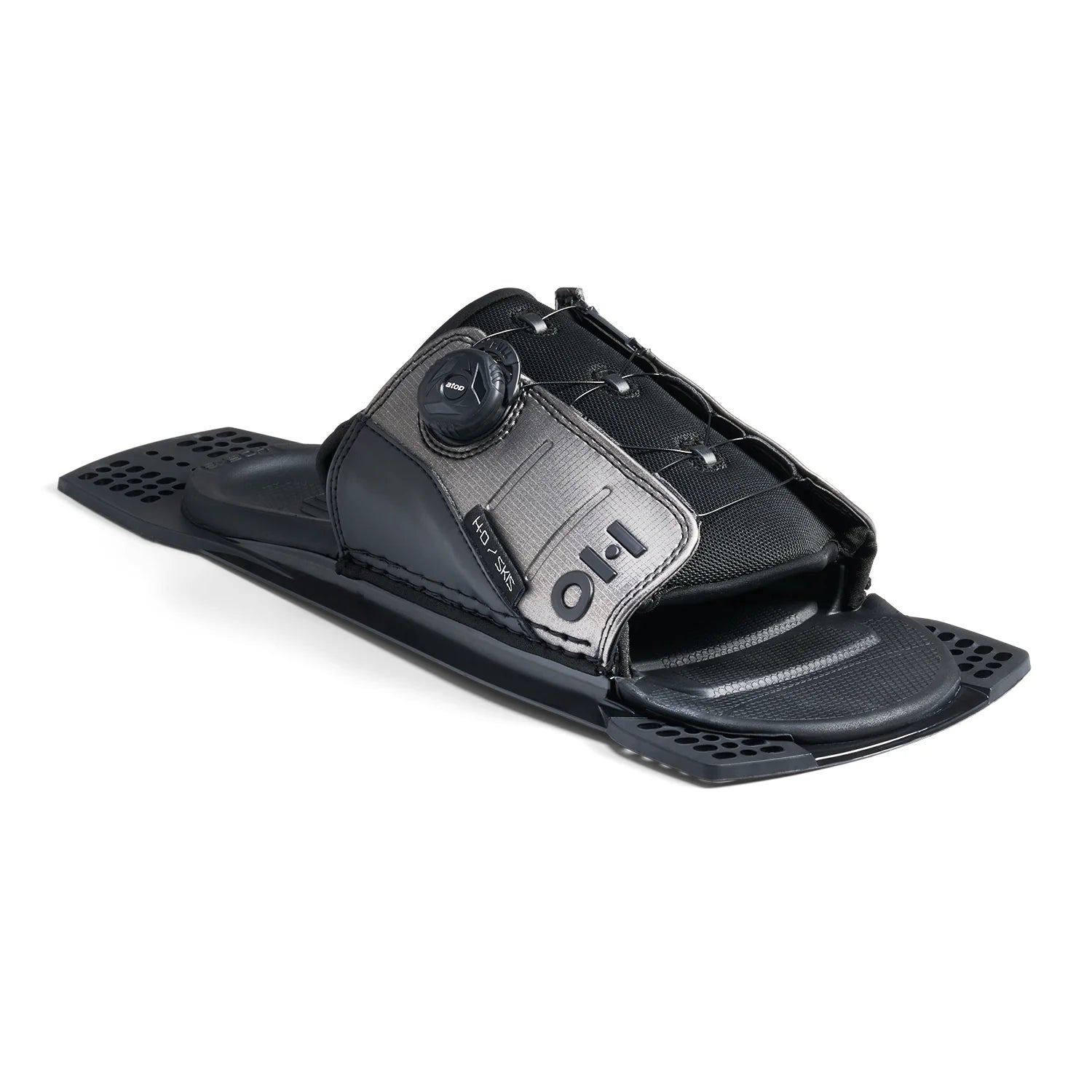 HO Sports Stance ATOP Adjustable Rear Toe Plate Waterski Boot with ATOP reel lacing and UltraLite base front angle