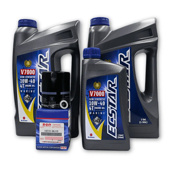 Suzuki Oil Change Kit DF150A-DF350AMD with ECSTAR 10W-40 oil filter 16510-96J11 and drain plug gasket 09168-12012