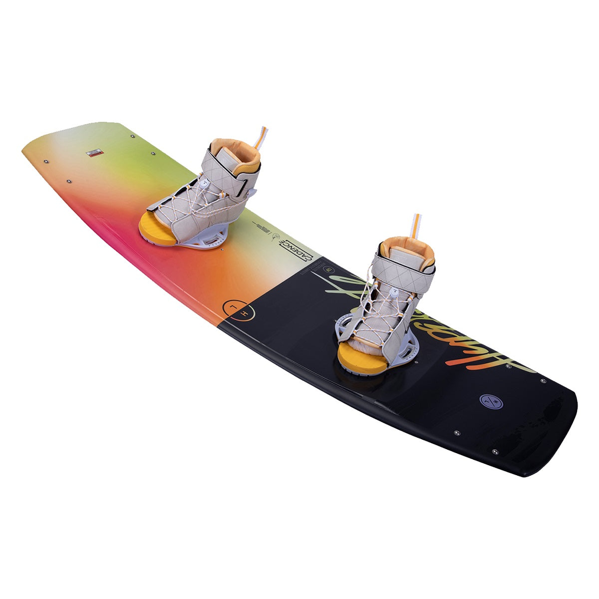 cadence wakeboard with viva bindings on top