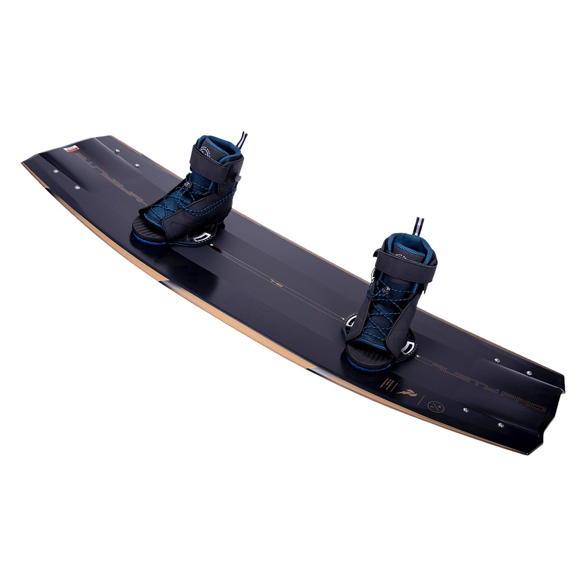rusty pro wakeboard with session bindings on top