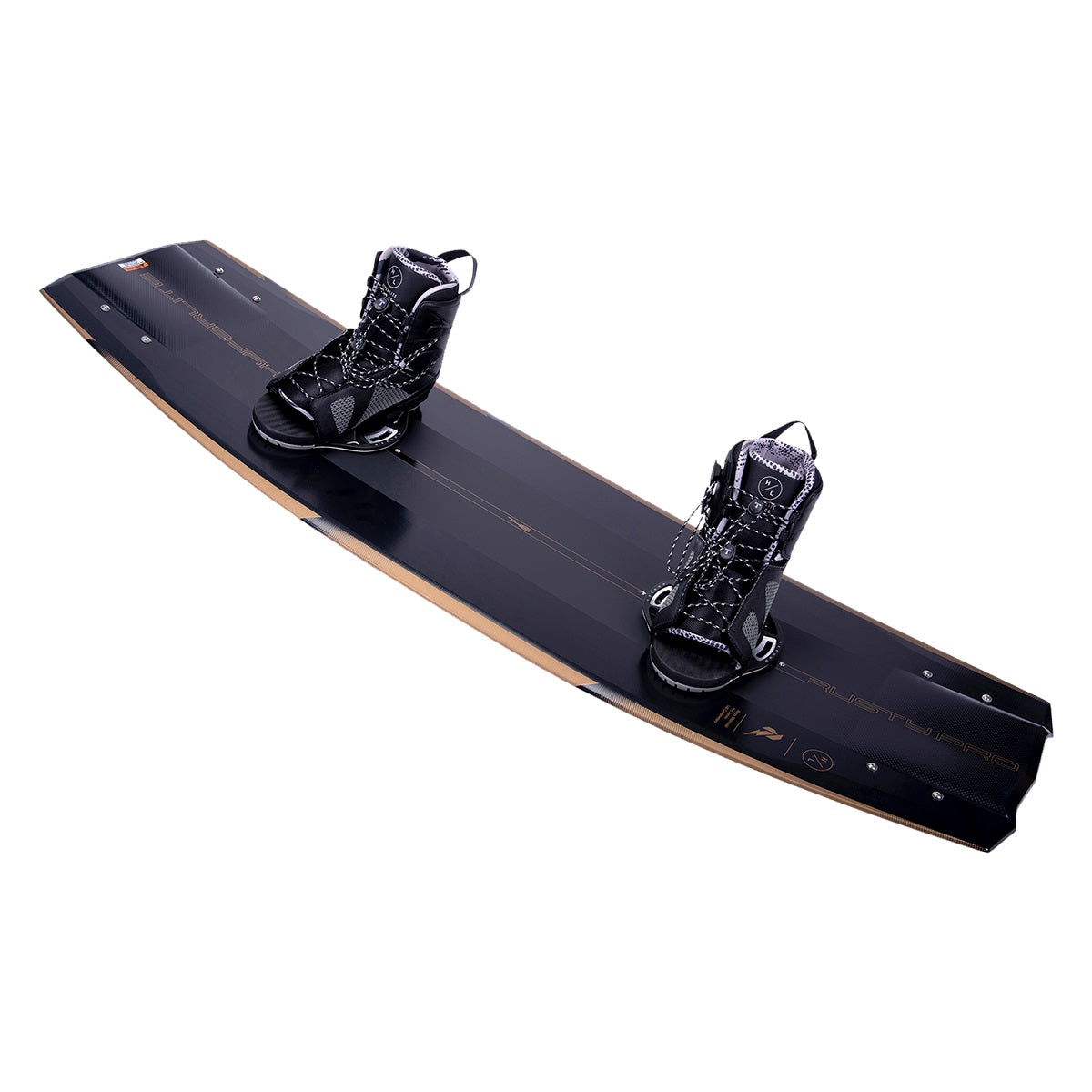 rusty pro wakeboard with team ot bindings on top