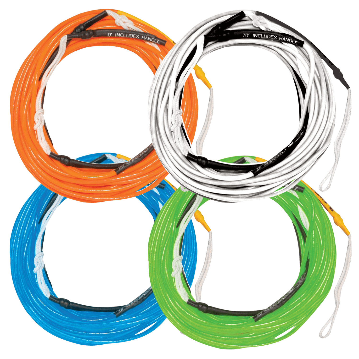 Hyperlite 70-foot X Line wakeboard mainline, 2021 rope only -
orange, white, blue, green