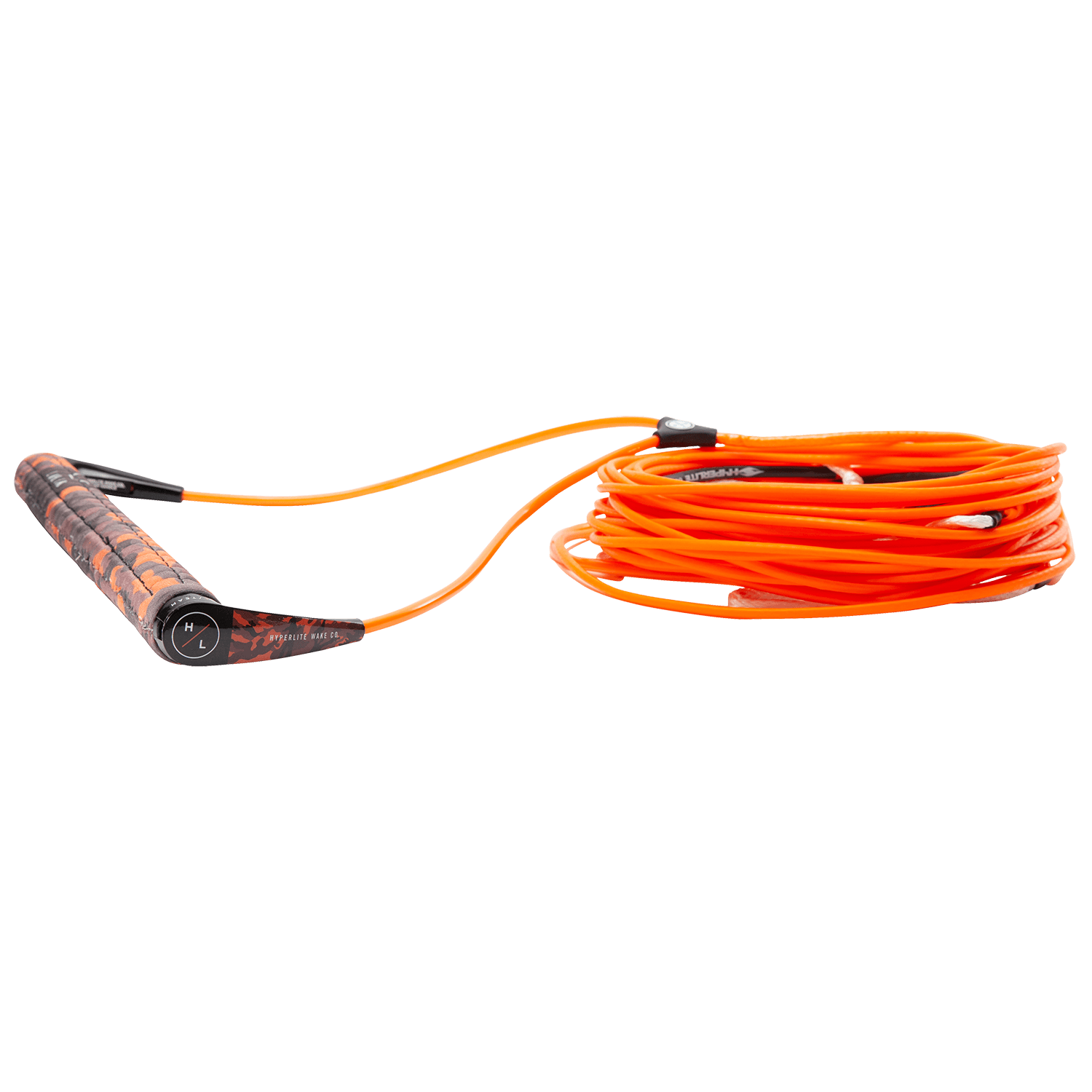 Hyperlite SG wakeboard handle with A-Line in orange, silicone grip, lightweight end caps, sectioned mainline