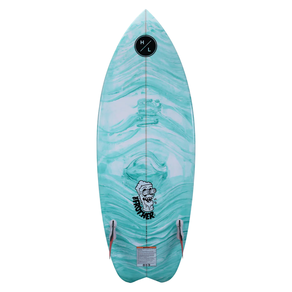 Hyperlite 4.8 Frother 2.0 Wakesurf Board with handmade epoxy construction, EPS wood stringer core, twin fins, swallow tail, and corduroy traction base