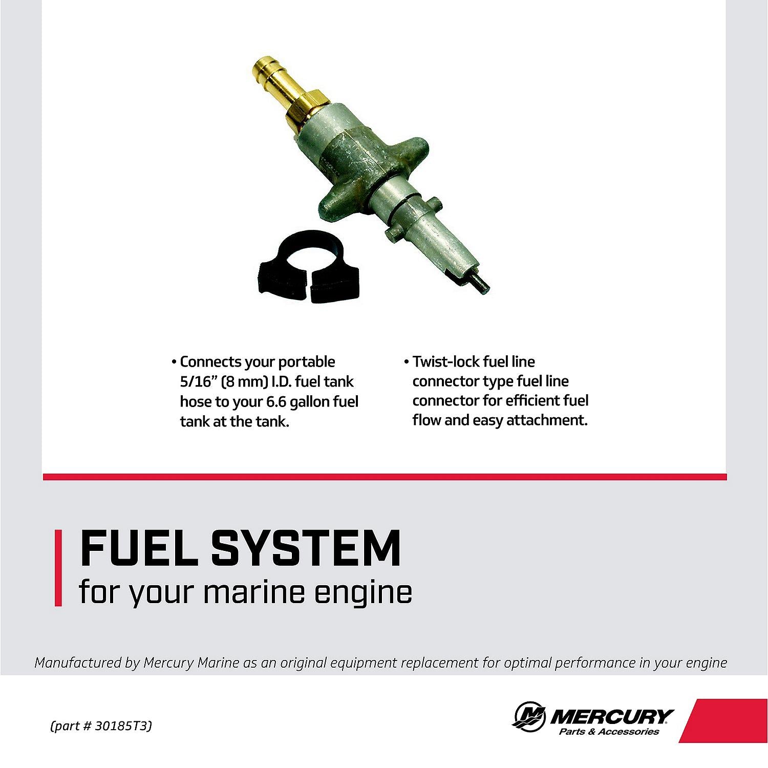 Mercury 30185T3 bayonet fuel line connector for select Mercury and Mariner TwoStroke outboards 1971 and older facts