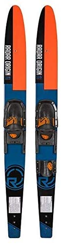 Radar Origin Combo Waterskis w/ Adjustable Horseshoe Bindings - Black / Blue / Orange