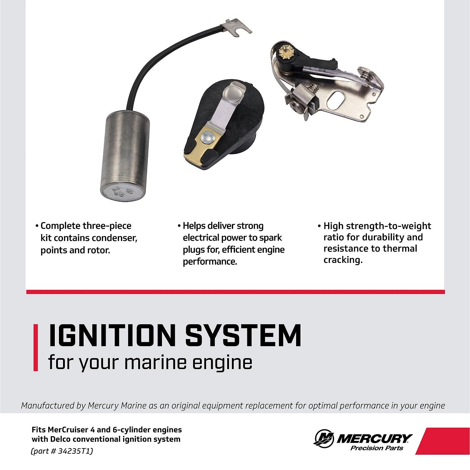 Mercury 34235T1 tune up kit for GM inline 4 and 6 cylinder MerCruiser engines with conventional Delco ignition facts