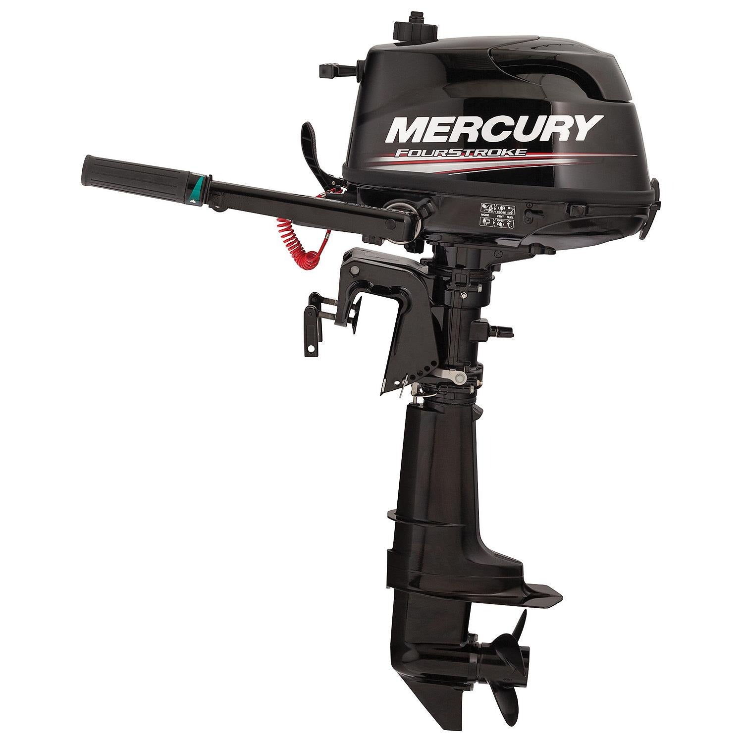 Mercury 4 HP FourStroke outboard 1F04201KK, 15" short shaft, tiller, manual start — portable motor side profile