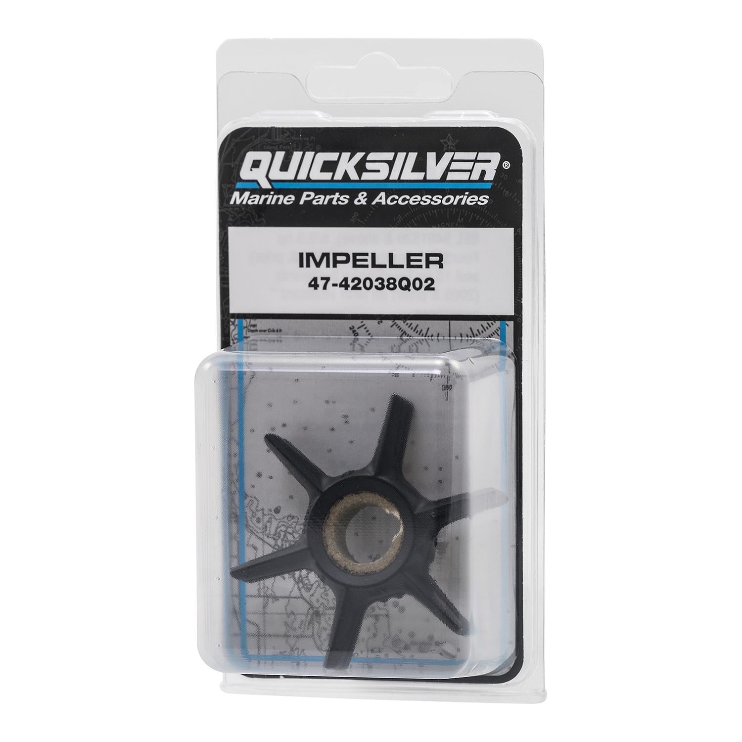 Quicksilver 42038Q02 water pump impeller for select 6-15 HP Mercury and Mariner outboards with standard gearcases Box
