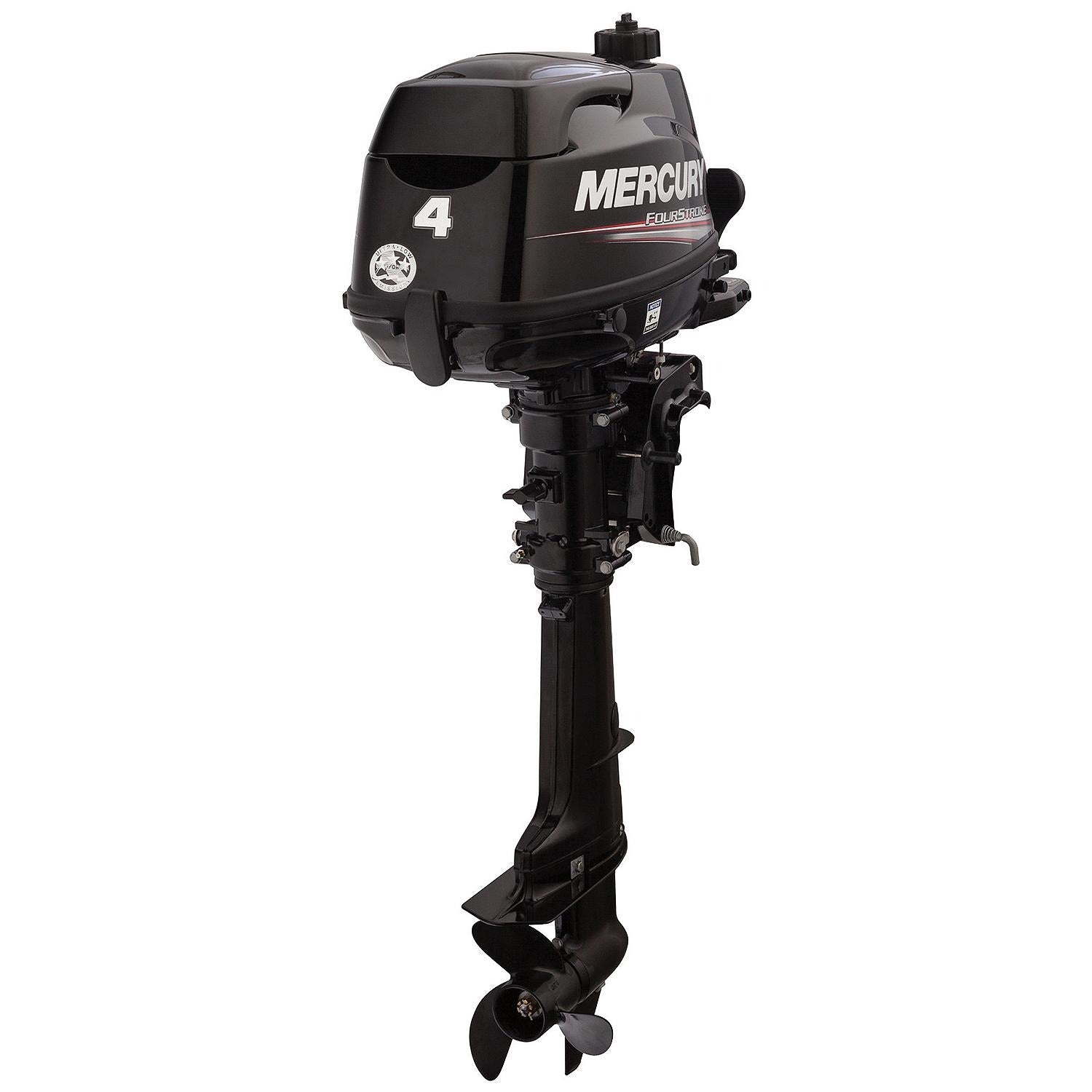 Mercury 4 HP FourStroke outboard 1F04201KK, 15" short shaft, tiller, manual start — portable motor side profile