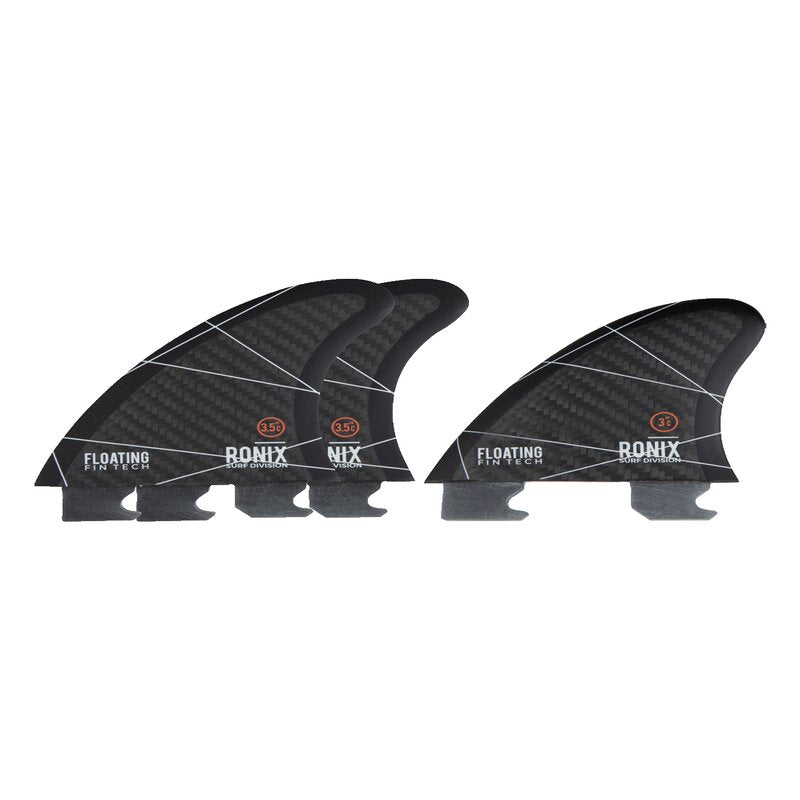 Ronix Floating Fin-S 2.0 Tool-Less Fiberglass Wakesurf Fin 3 pack ( 2-3.5" Outer &amp; 1-3" Center)