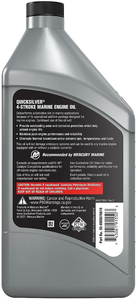 Quicksilver 8M0078619 25W-40 4-Stroke Marine Engine Oil, 1 Quart