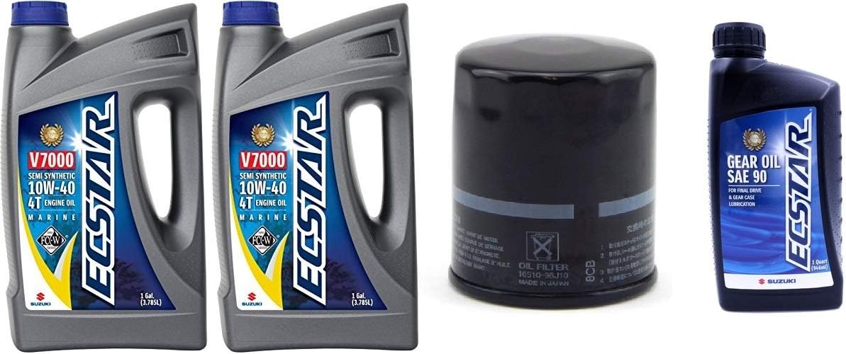 Suzuki ECSTAR V7000 10W-40 Marine 4-Stroke Engine Oil, 2 Gal with 16510-82703 Oil Filter and 1 Quart Suzuki Ecstar Lower Unit Hypoid Gear Oil