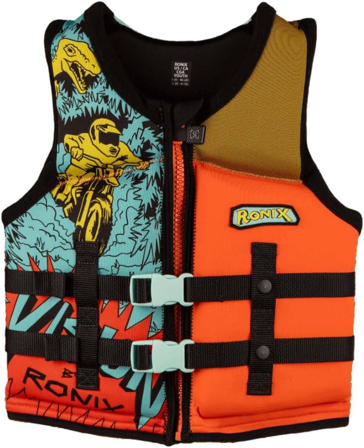 Ronix -Vision - Boy's CGA Life Vest - Blue/Orange/Yellow - Youth (50-90lbs)