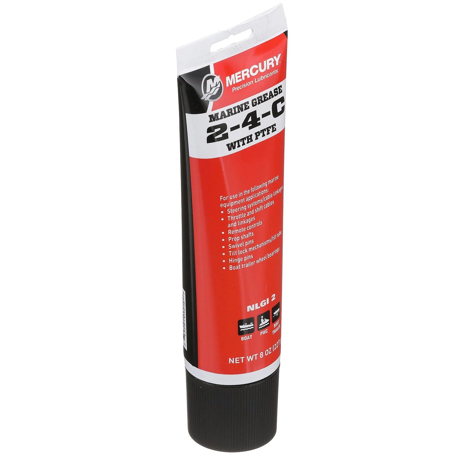 Mercury 2-4-C marine grease with PTFE, 8 oz tube, part 802859A1 left angle