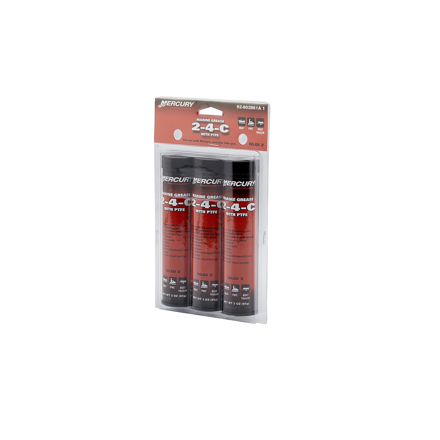Mercury 802861A1 2-4-C marine grease with PTFE 3 oz cartridges pack of 3 Package