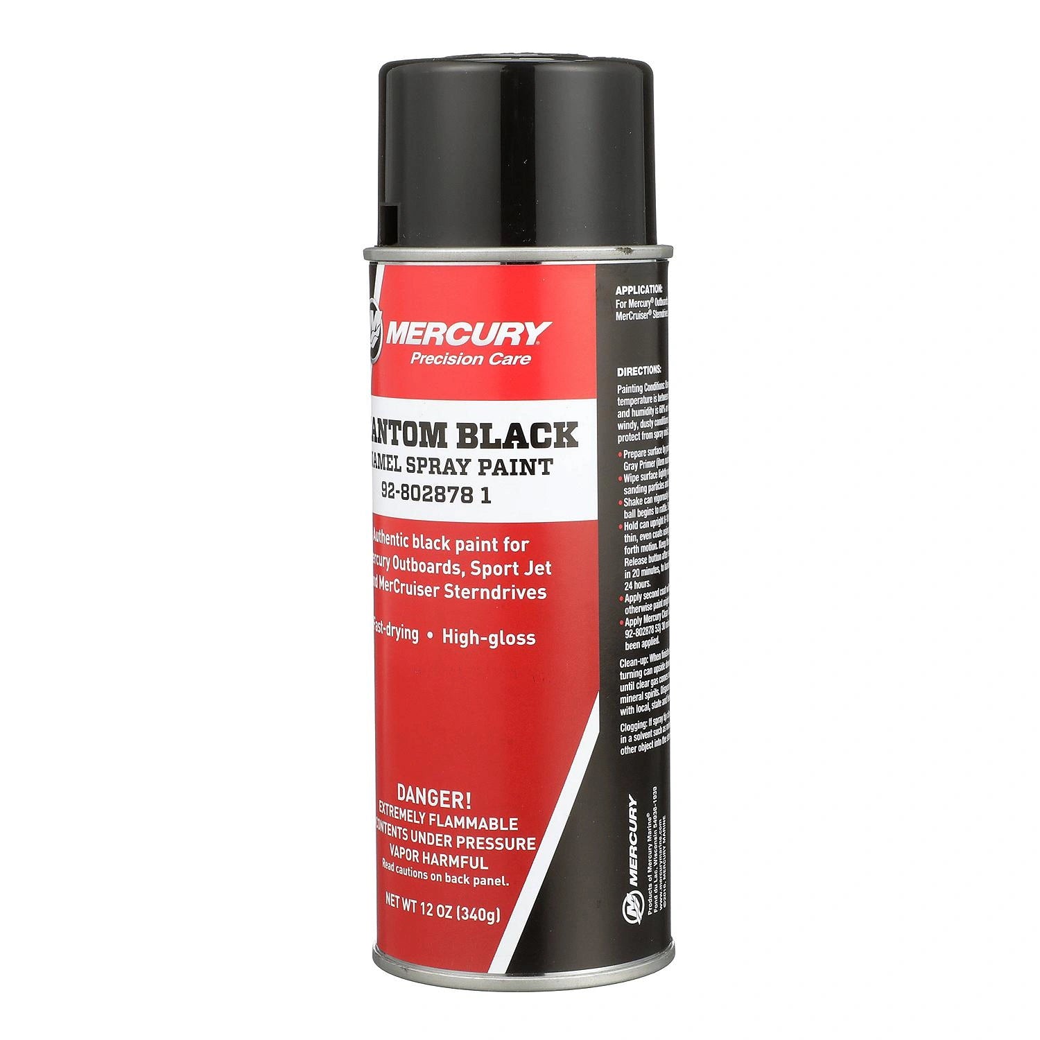 Mercury 8028781 Phantom Black Enamel Spray Paint for Outboards and Sterndrives Right Angle