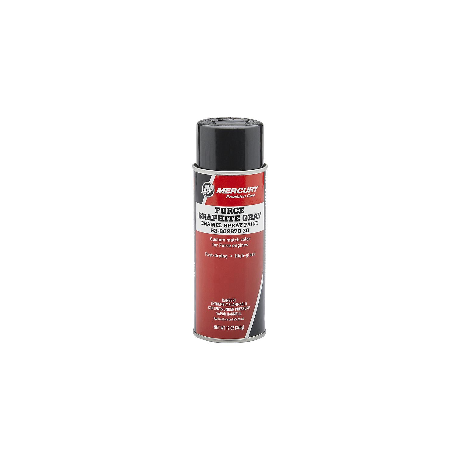 Mercury Precision 80287830 Graphite Gray enamel spray paint 12 oz for 1997 and older Force and Tracker outboards with dark gray cowls