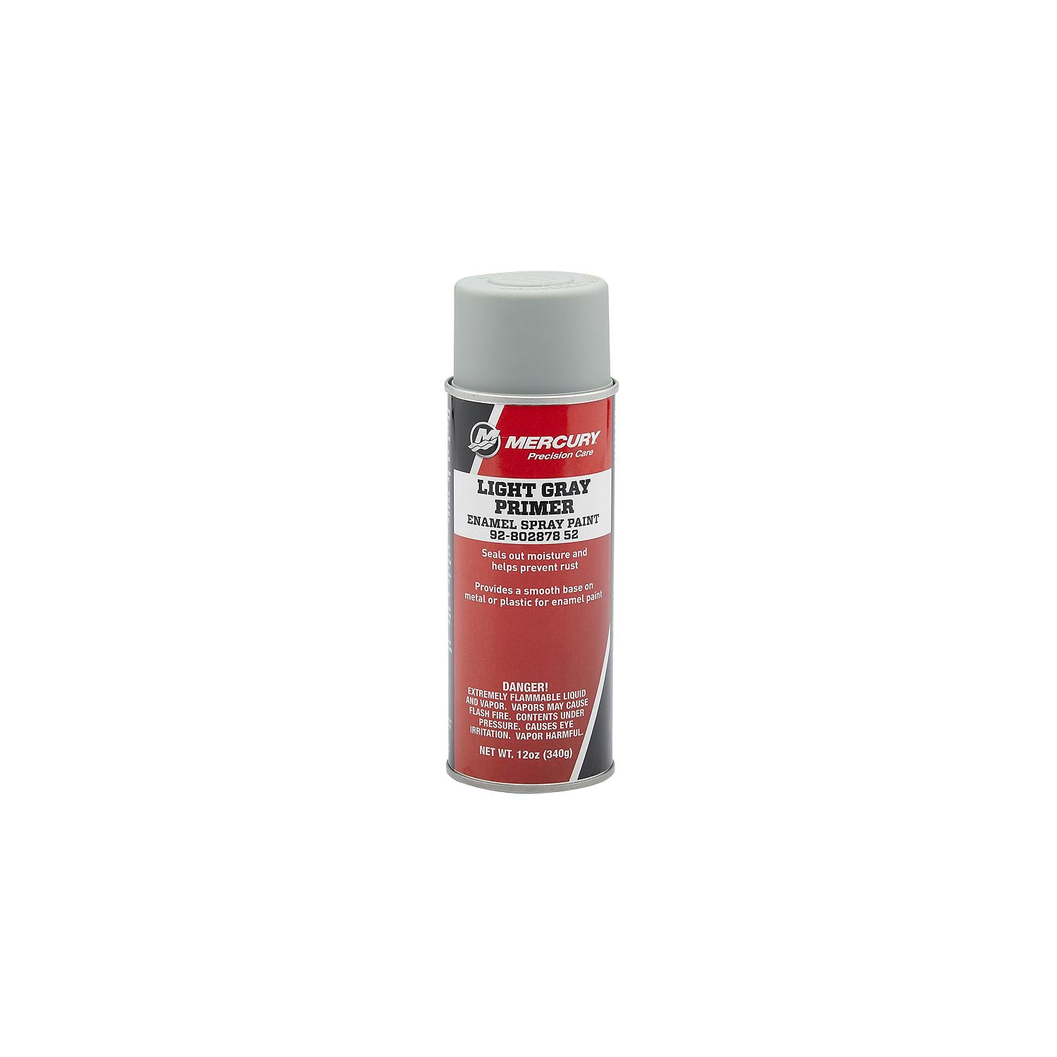 Mercury Precision 80287852 light gray primer enamel spray paint 12 oz for engine cowls gearcases drives and prop surfaces