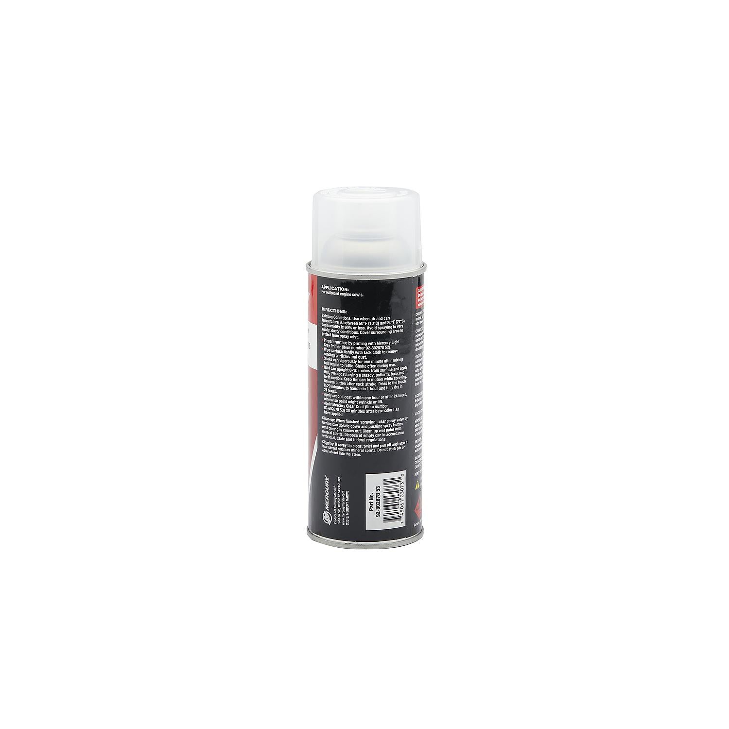 Mercury Precision 80287853 clear coat enamel spray paint 12 oz for Mercury Mariner and Force outboard cowls Back