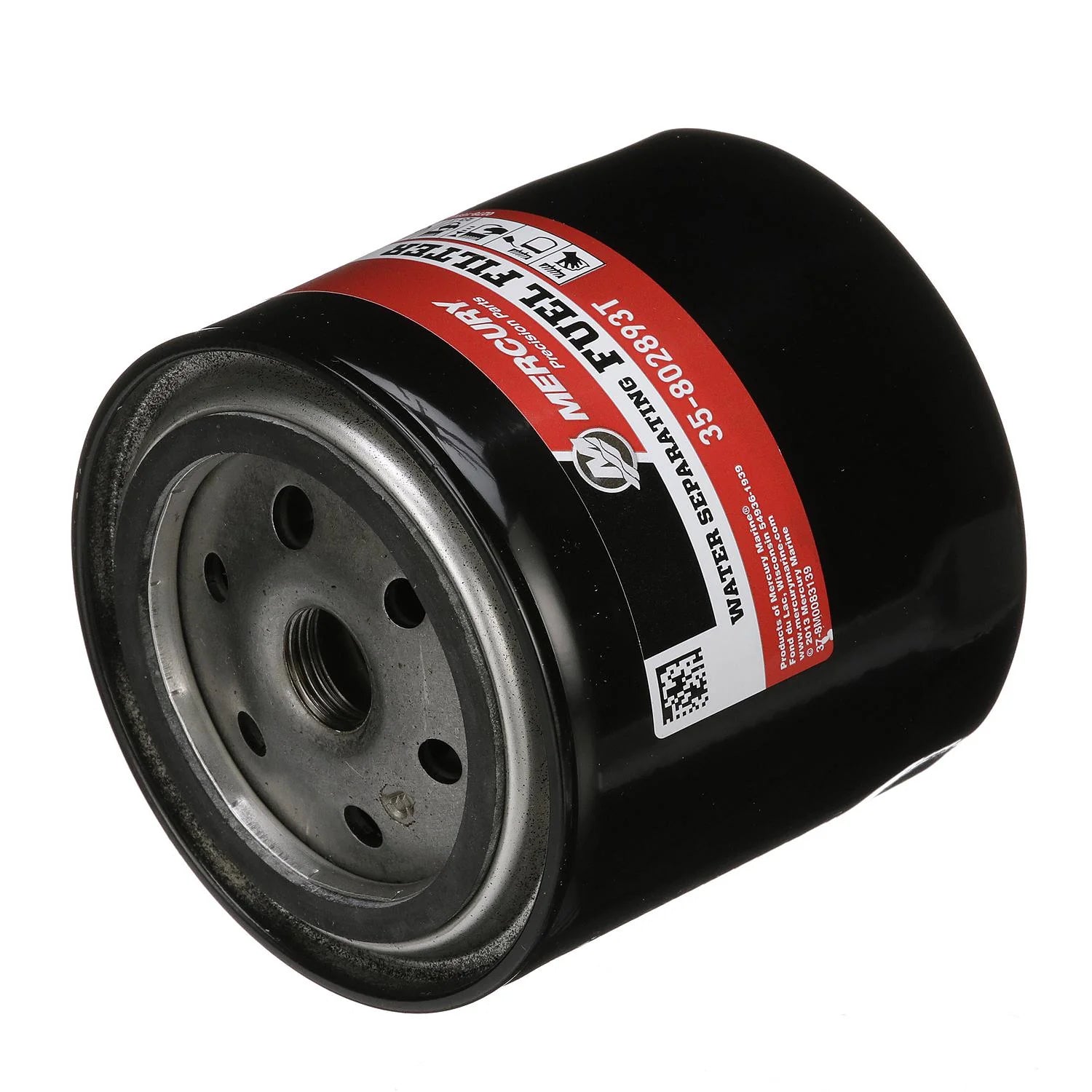 Mercury 802893T water-separating fuel filter canister for remote-mount systems, outboard & MerCruiser applications Angle