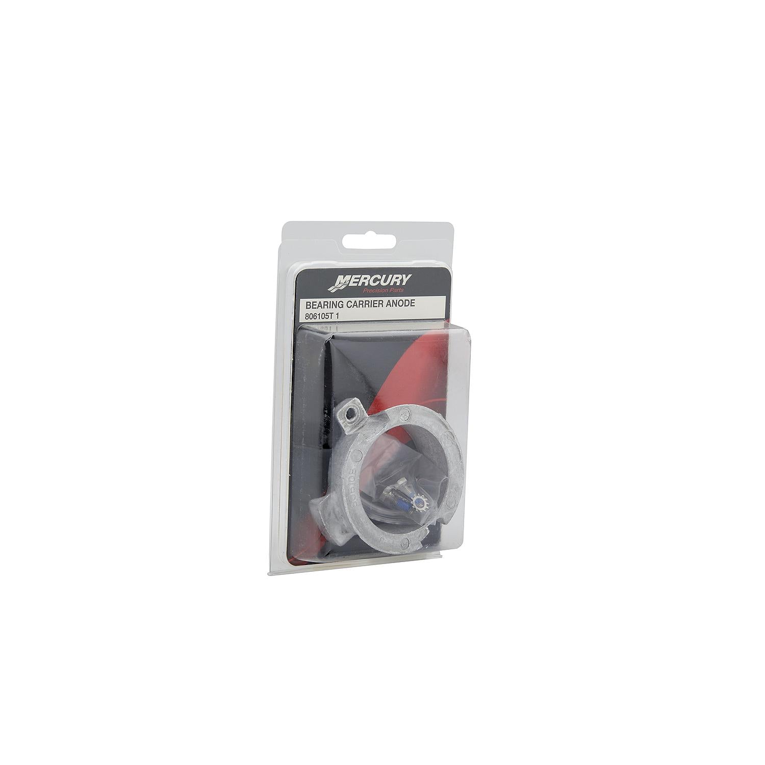Mercury 806105T1 aluminum bearing carrier anode for MerCruiser Alpha One Gen II and Vazer drives Box Front Angle Alt