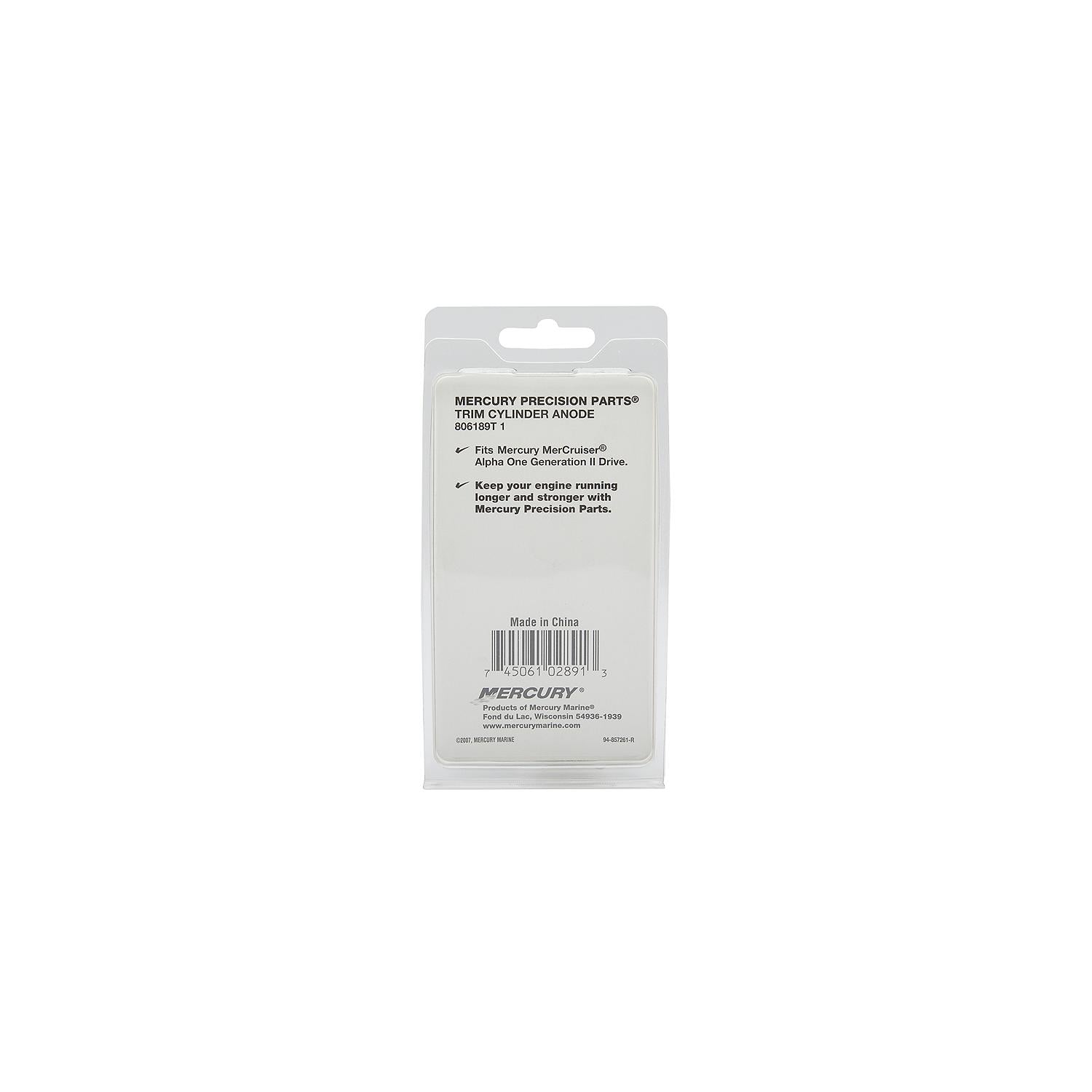 Mercury 806189T1 aluminum anode for MerCruiser Alpha One Gen II drives trim cylinder arm and rod Box Back