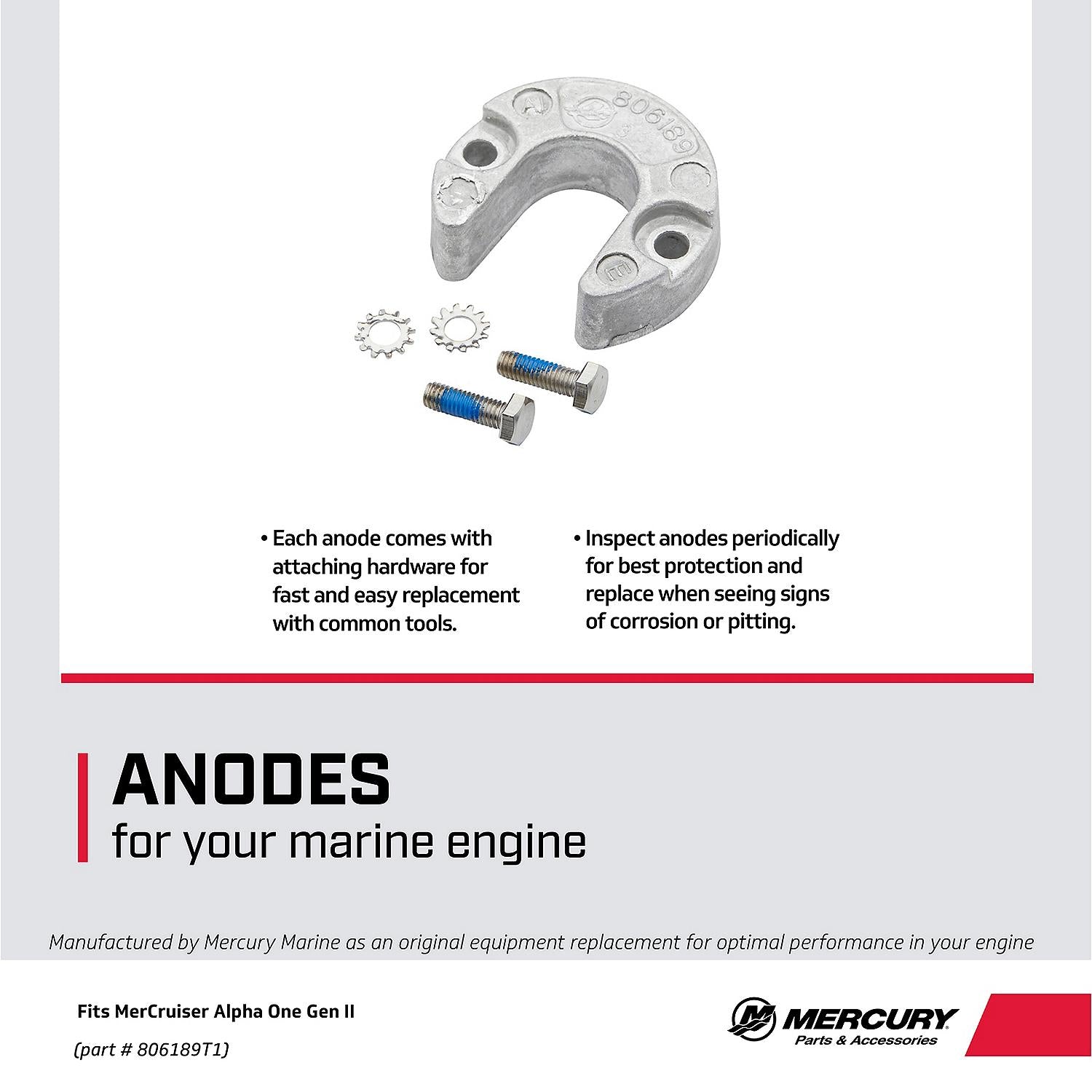 Mercury 806189T1 aluminum anode for MerCruiser Alpha One Gen II drives trim cylinder arm and rod Description