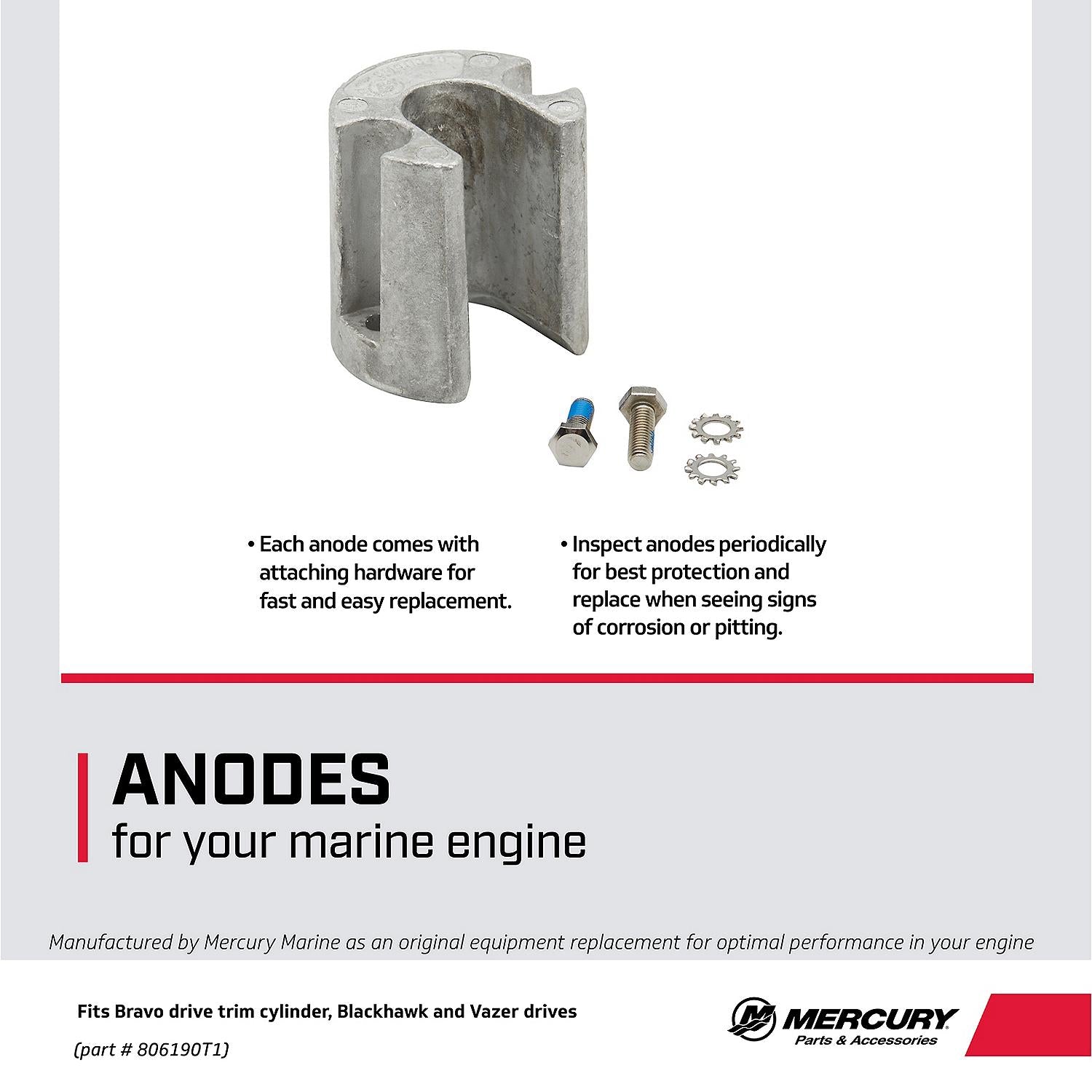 Mercury 806190T1 aluminum anode for MerCruiser Bravo Vazer and Blackhawk drives trim cylinder arm and rod Facts