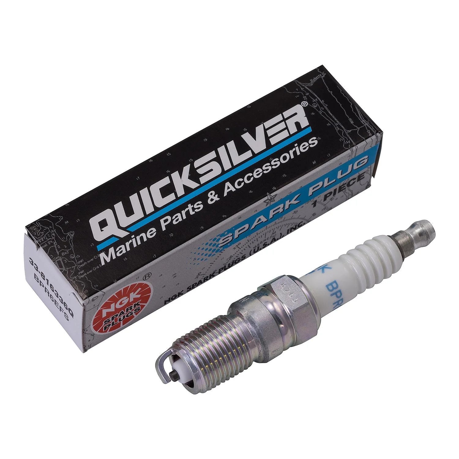 Quicksilver 816336Q NGK BPR6EFS standard spark plug, 1-pack — pre-gapped copper-core marine plug with Box