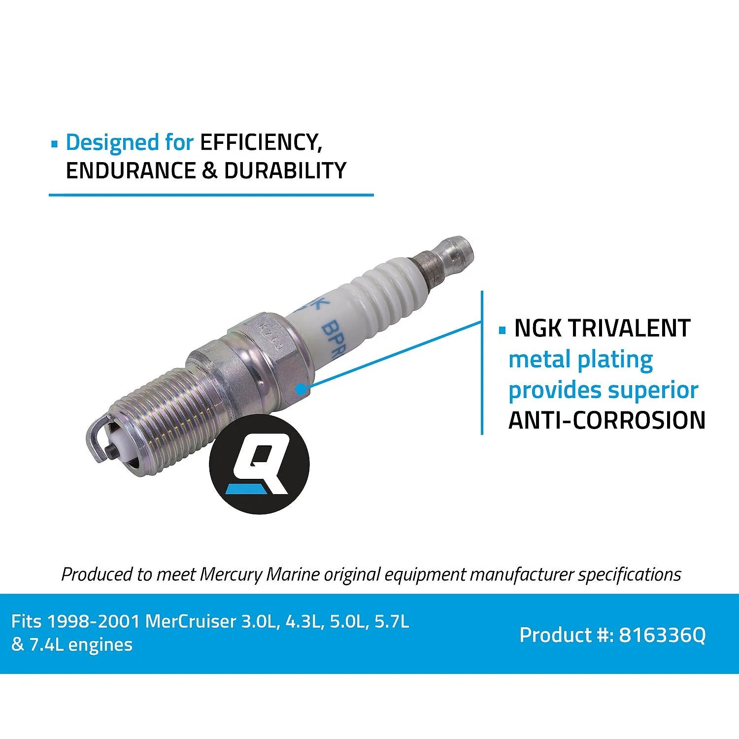 Quicksilver 816336Q NGK BPR6EFS standard spark plug, 1-pack — pre-gapped copper-core marine plug Information