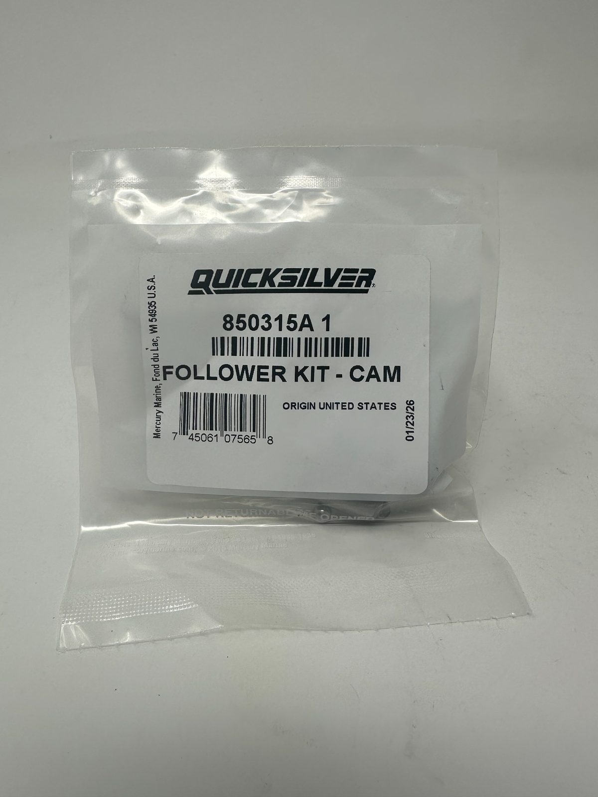 Mercury 850315A1 cam follower kit for gearcase service Bag Front