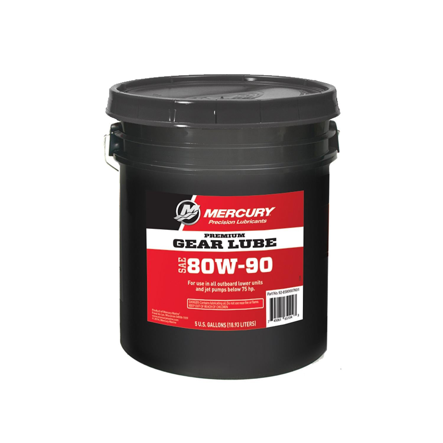Mercury Precision 858007K01 Premium Gear Lube 80W-90 5 Gallon Container for Outboards Below 75hp