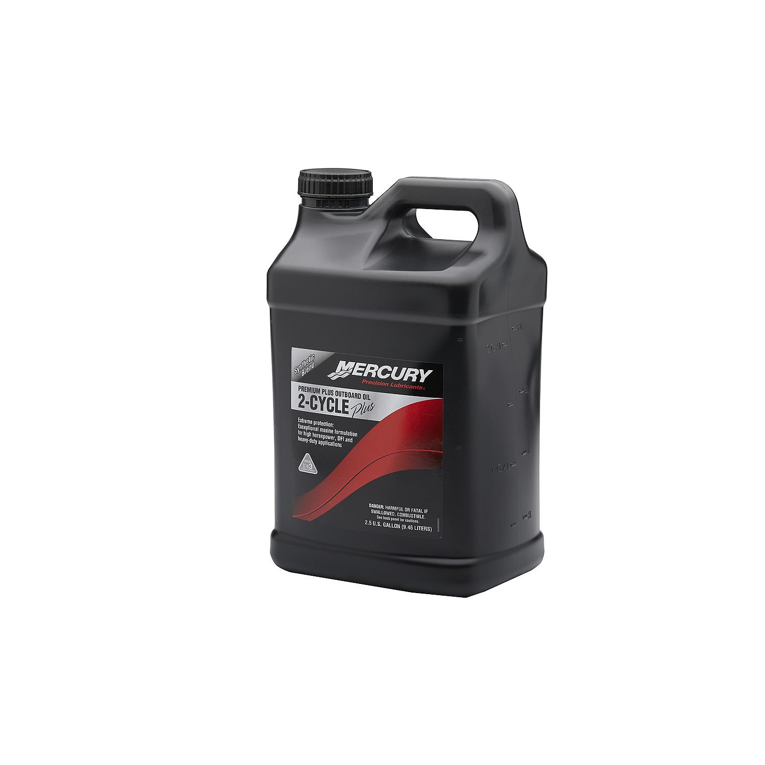 Mercury Precision 858028K01 Premium Plus 2-Stroke Synthetic Blend Marine Engine Oil 2.5 Gallon Container right angle