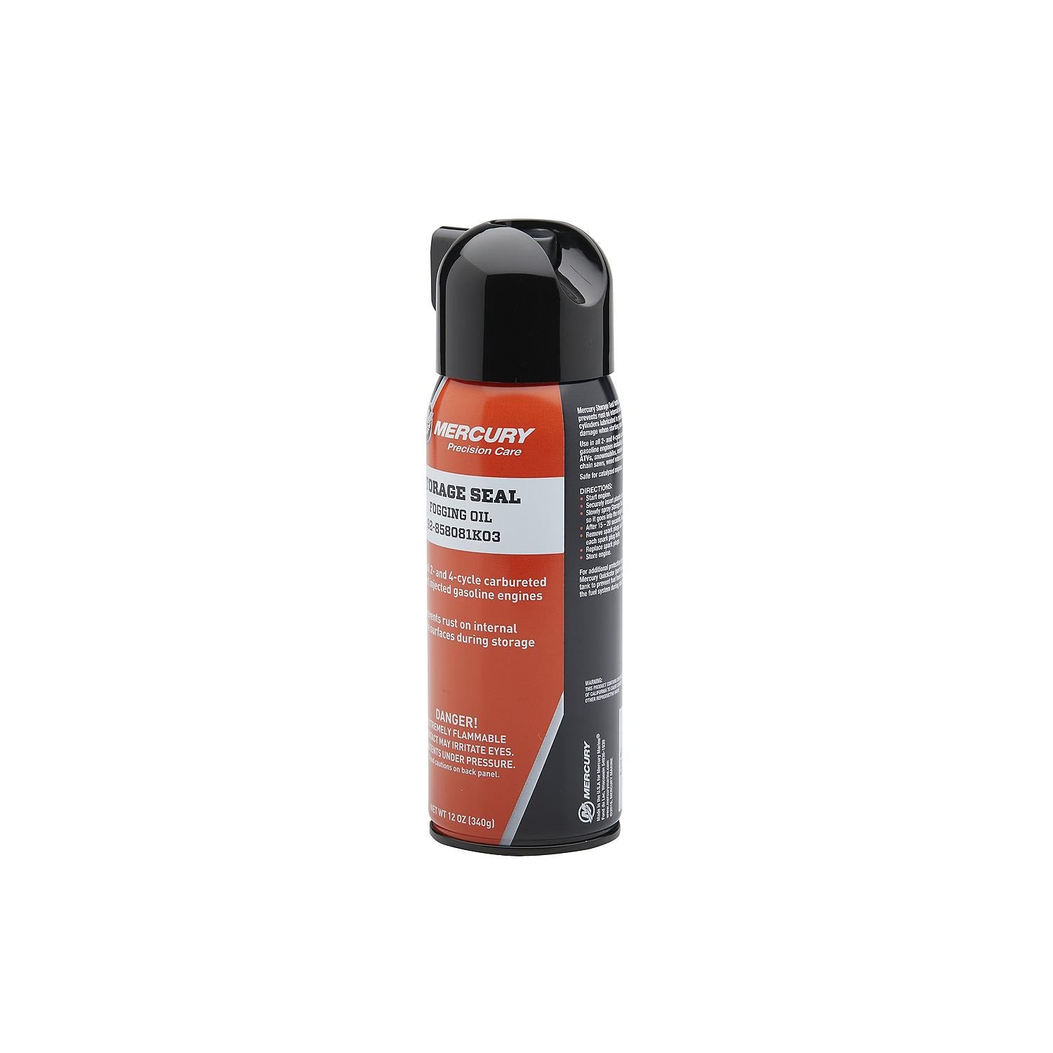 Mercury 858081K03 Fog Oil 12 oz spray can for engine storage and corrosion protection Angle