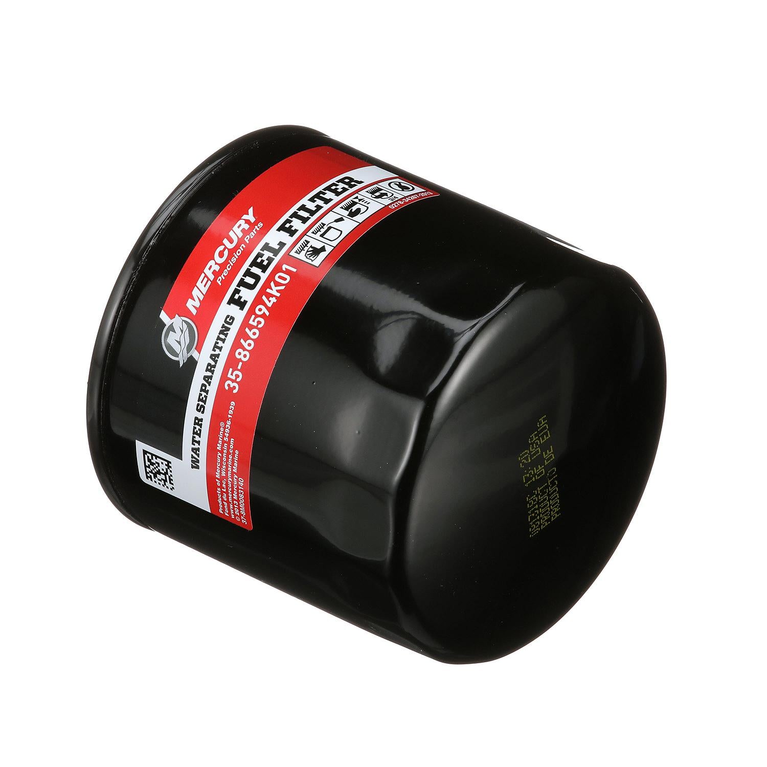 Mercury water-separating fuel filter for MerCruiser 1.6L Vazer and 3.0L MPI EC engines 866594K01 Angle