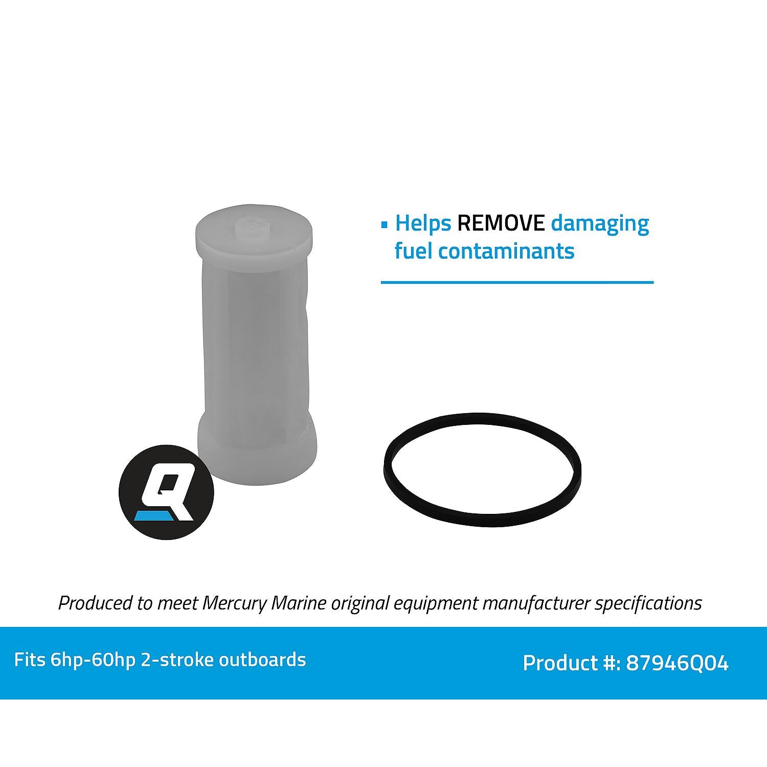 Quicksilver 87946Q04 149 micron inline fuel filter element for Mercury Mariner under cowl screw-on bowl assemblies facts