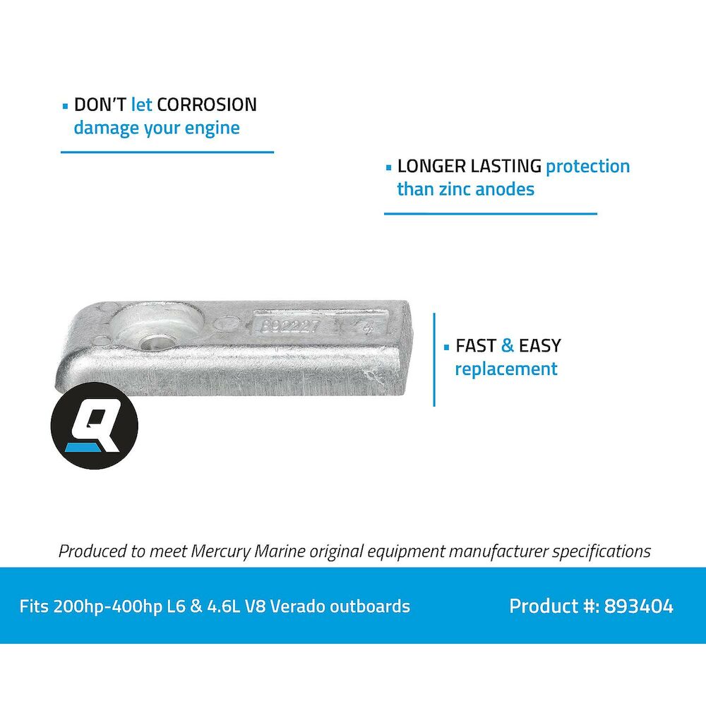 Quicksilver 893404 aluminum trim anode manufacturer features and application