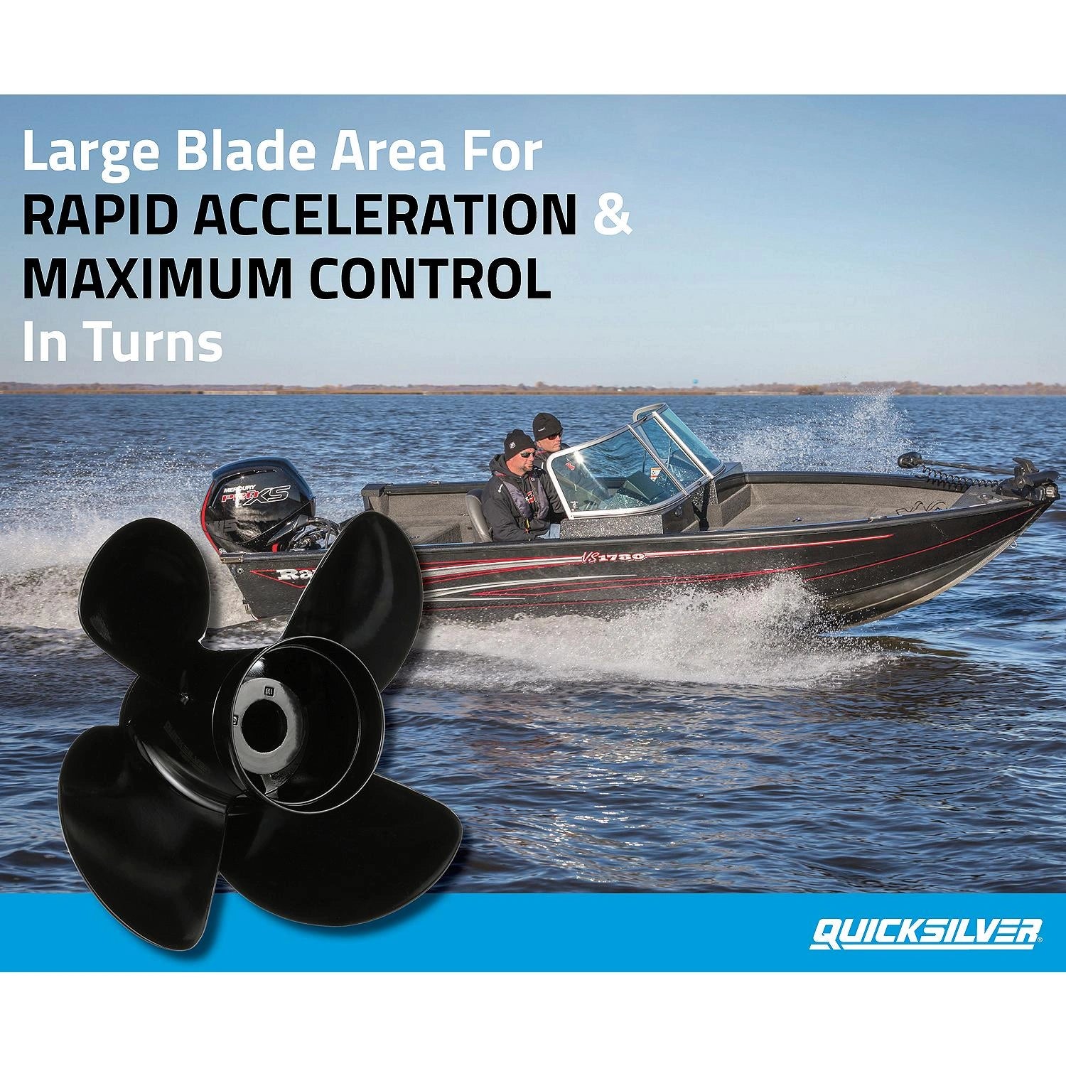 Quicksilver 8M0055534 Nemesis 4-Blade Aluminum Propeller, 14" Diameter x 17" Pitch, Right-Hand Rotation