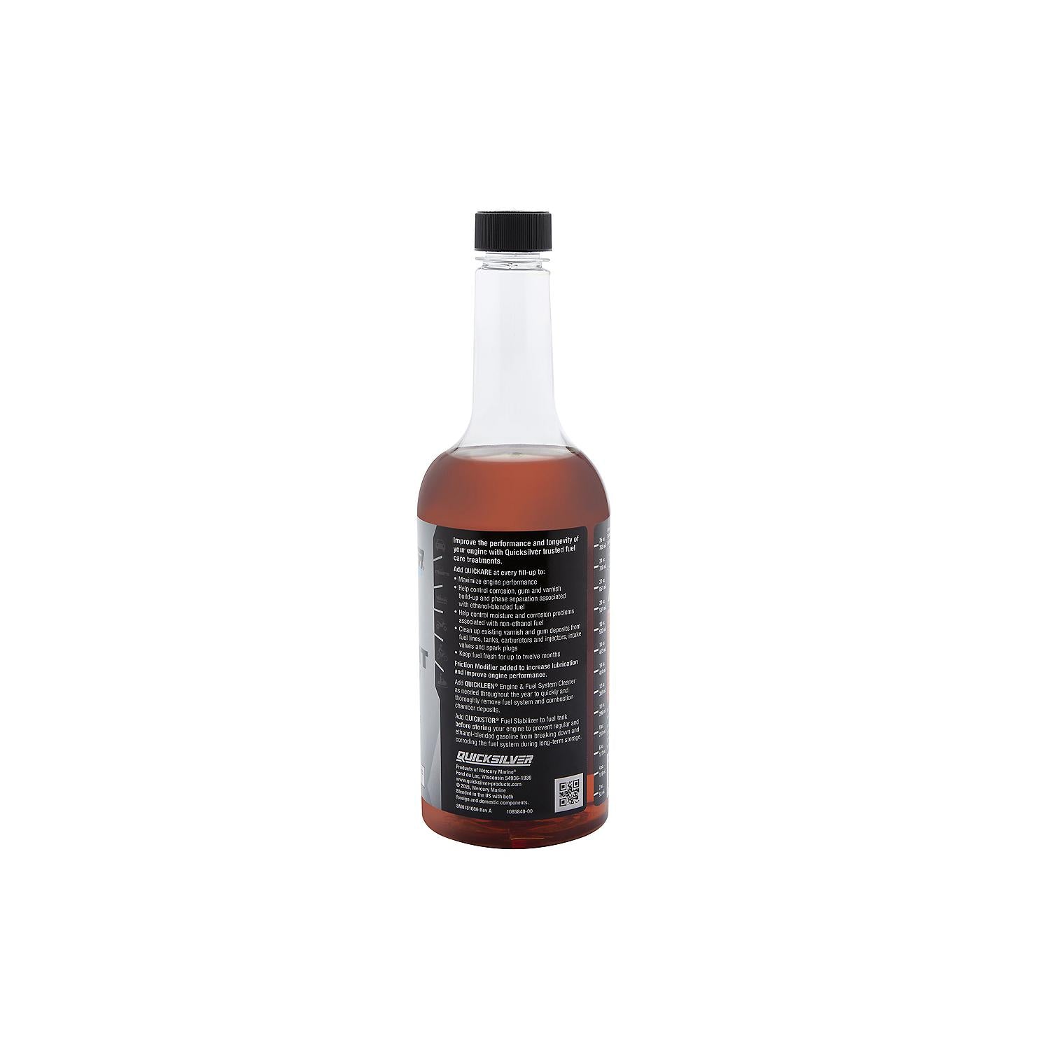 Quicksilver 8M0058680 Quickare 32 ounce fuel treatment additive for 2-cycle and 4-cycle gasoline engines side