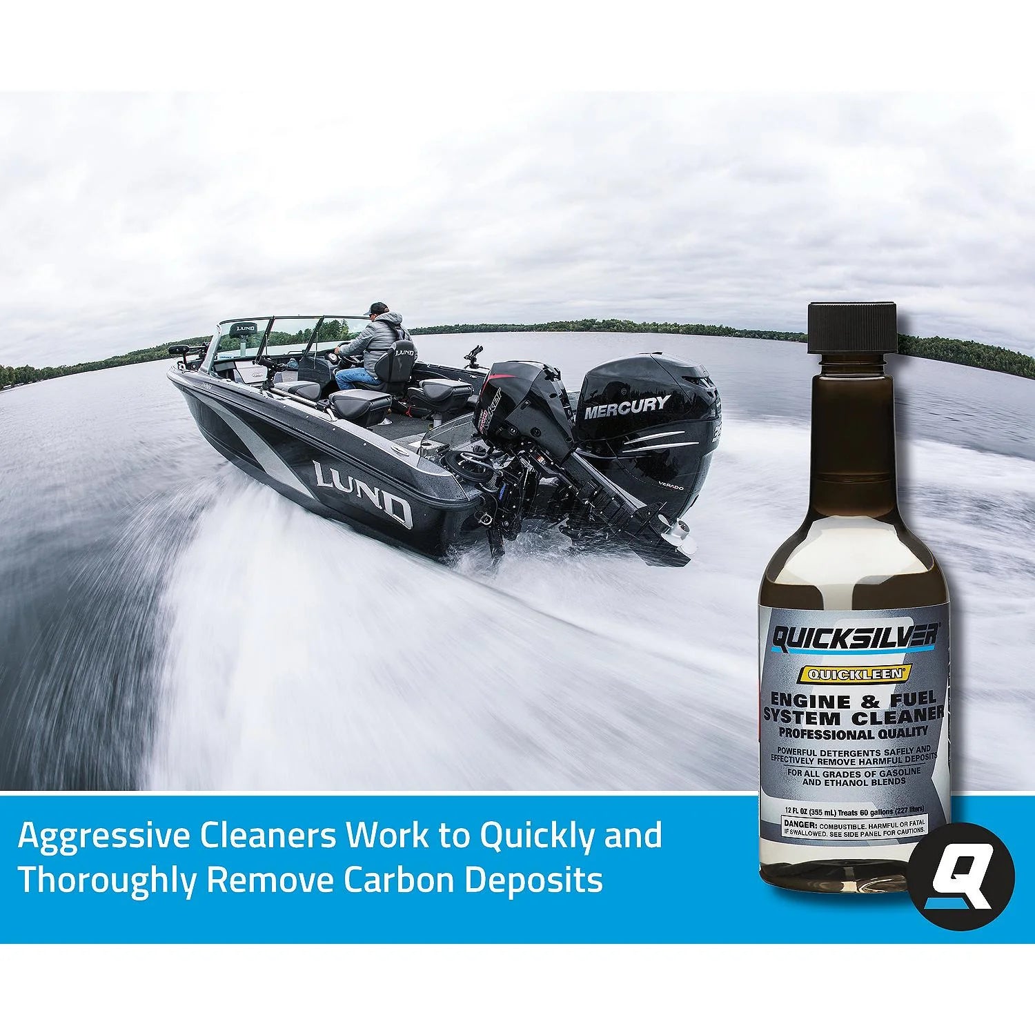 Quicksilver Quickleen engine and fuel system cleaner 32 oz bottle, part 8M0058681 Carbon Deposits