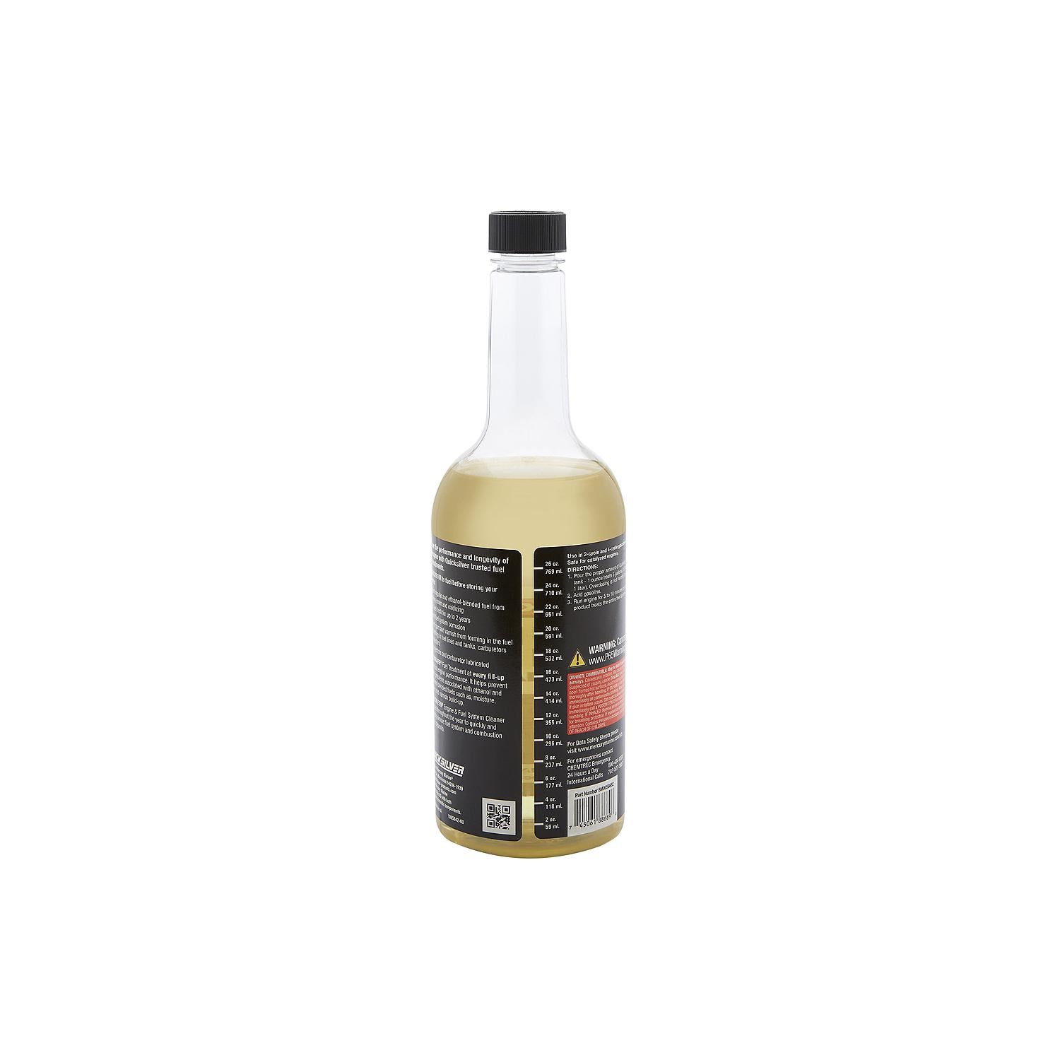 Quicksilver 8M0058682 Quickstor 32 oz fuel treatment and stabilizer for regular and ethanol-blended gasoline storage protection side