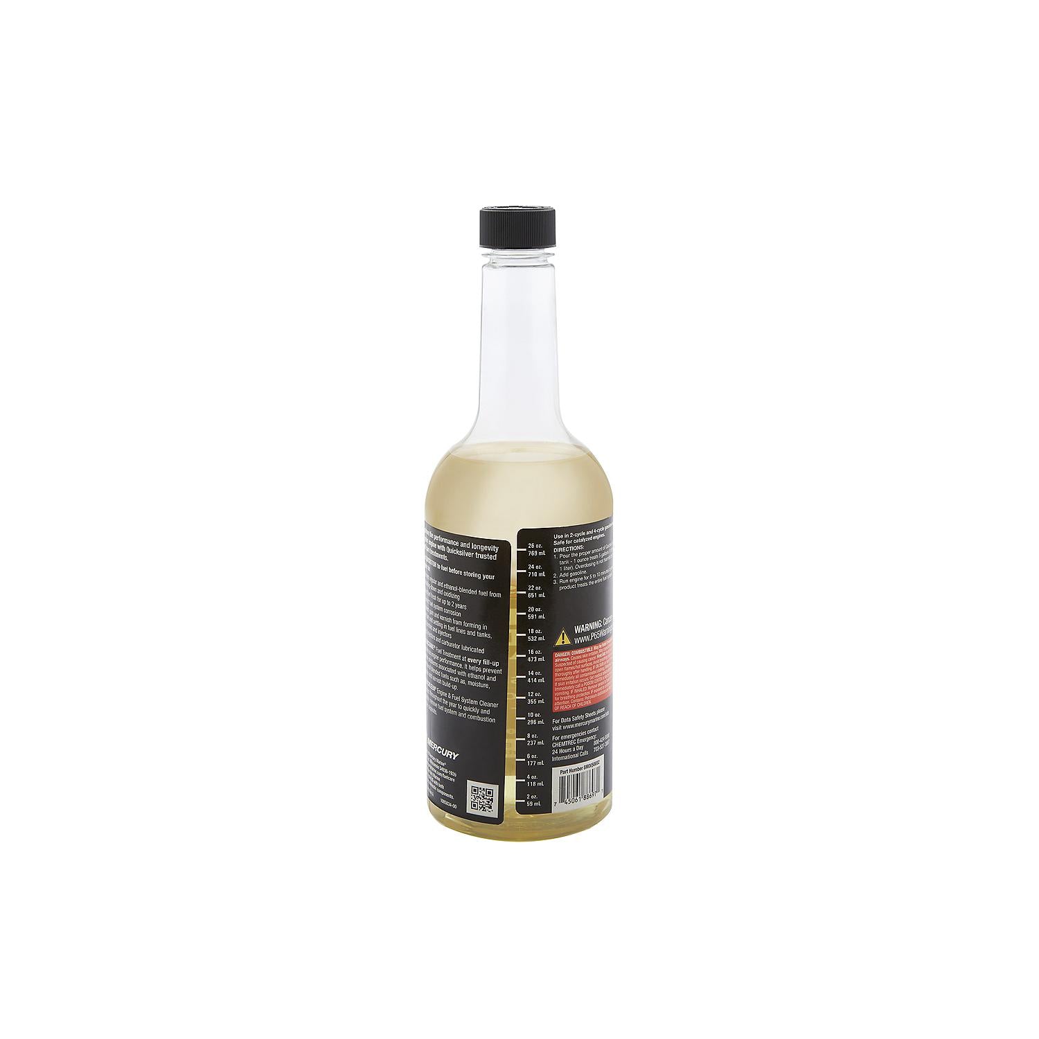 Mercury Precision 8M0058692 Quickstor 32 oz fuel treatment and stabilizer for regular and ethanol-blended gasoline storage protection side