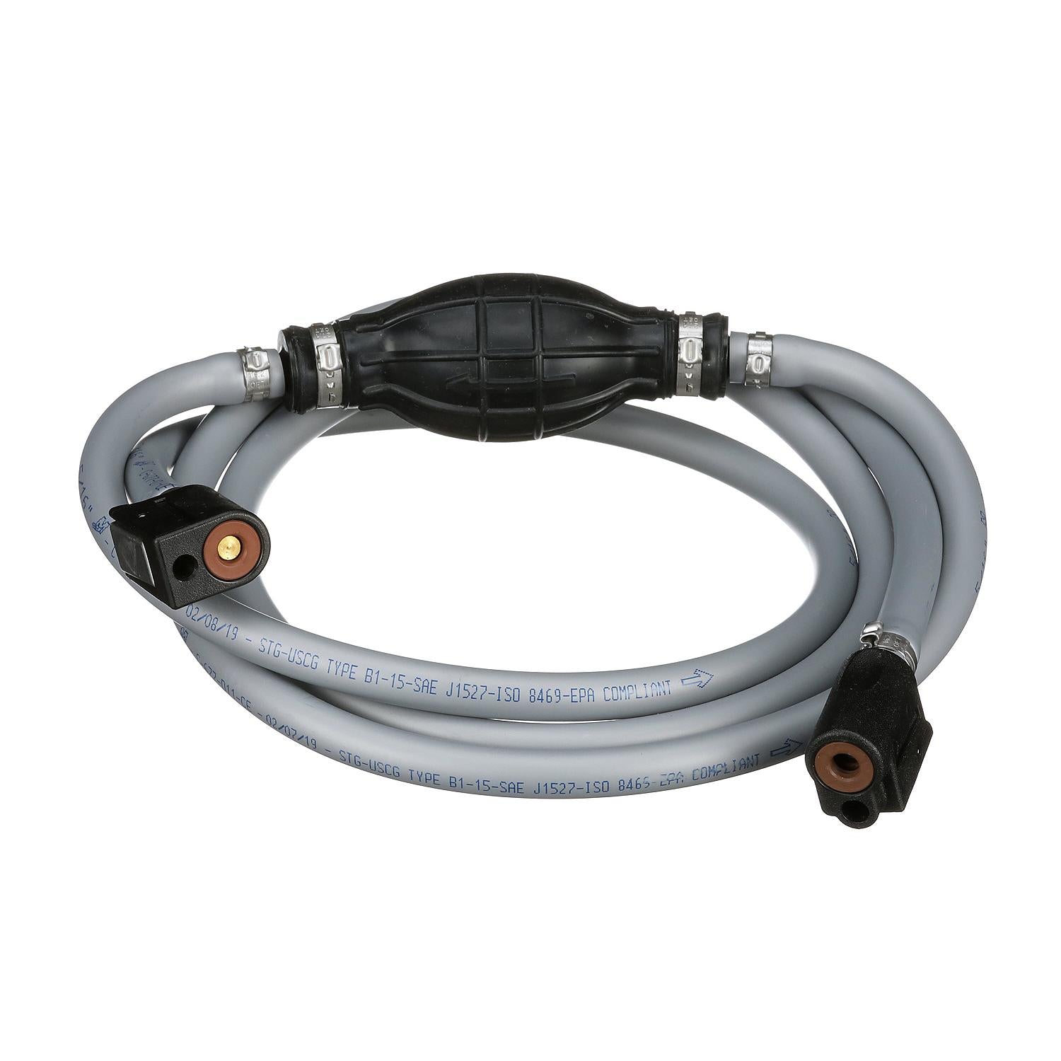 Mercury 8M0061895 fuel line assembly for select Mercury Mariner and Force outboards with clip-on disconnects at both ends
