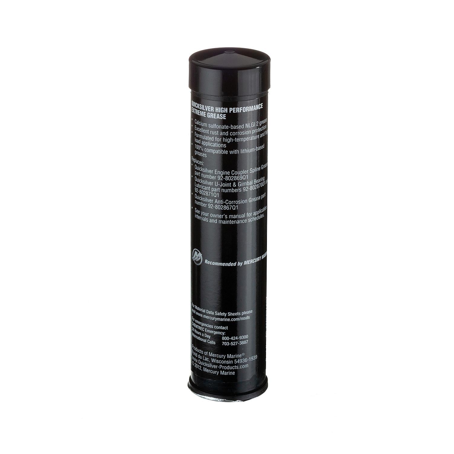 Quicksilver 8M0071837 High Performance Extreme Grease 3 oz cartridge, rear label
