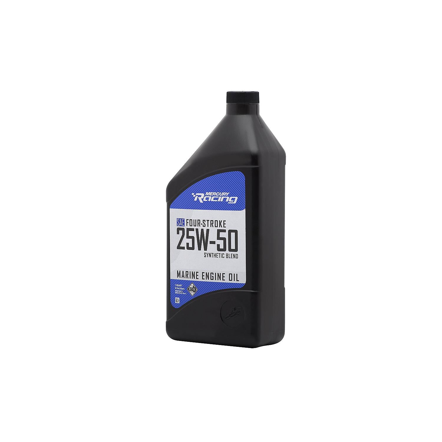 Mercury Racing 25W-50 4-stroke synthetic blend marine engine oil 1 quart 8M0078013 Front Angle