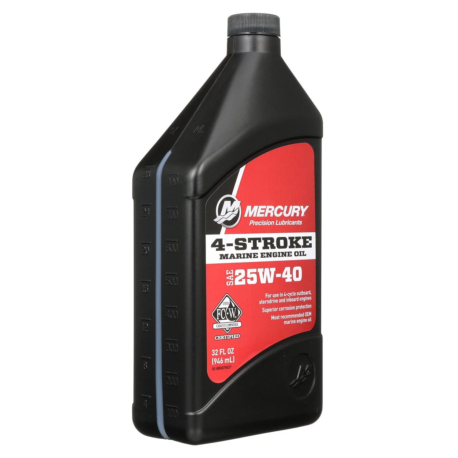 Mercury SAE 25W-40 4-Stroke Marine Engine Oil, 1-Quart Bottle (8M0078627) Right Angle
