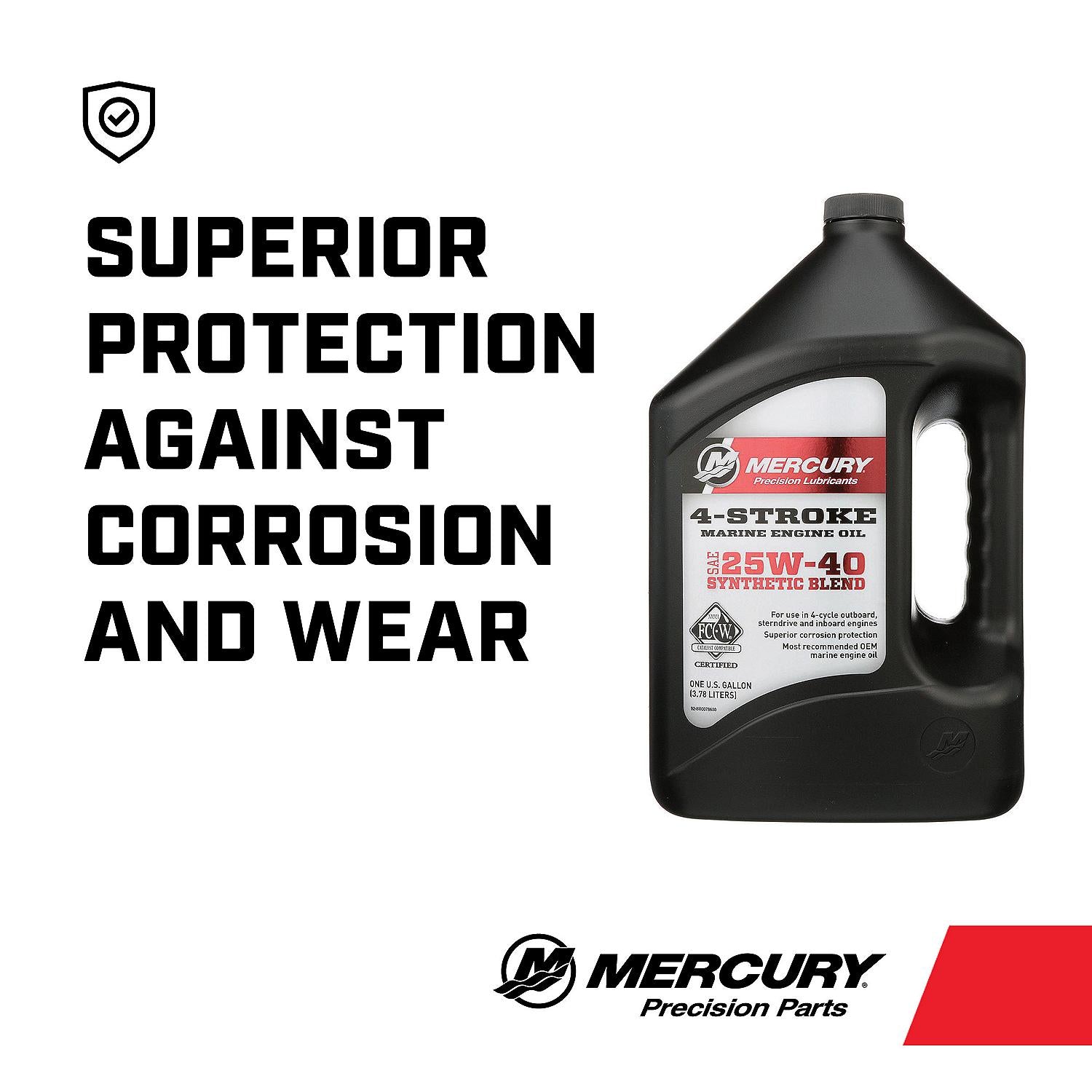 Mercury 25W-40 4-stroke synthetic blend marine engine oil 1 gallon for outboard sterndrive and inboard engines 8M0078630 Superior Protection