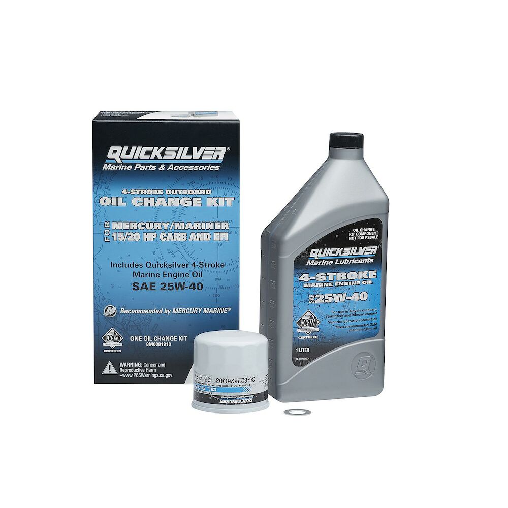 Quicksilver 8M0081910 25W-40 oil change kit for Mercury 15-20 HP outboards - view 1